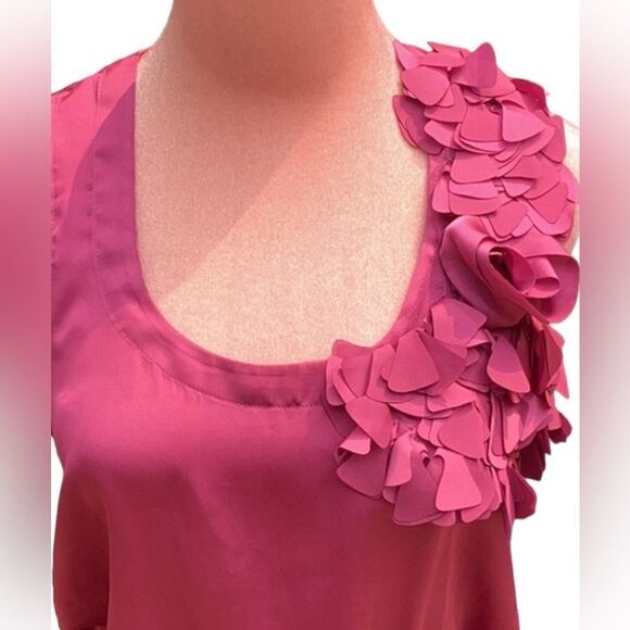 ELLE WOMENS EXTRA SMALL TOP BLOUSE SLEEVELESS FLORAL DETAIL EMBELLISHED - Picture 3 of 7